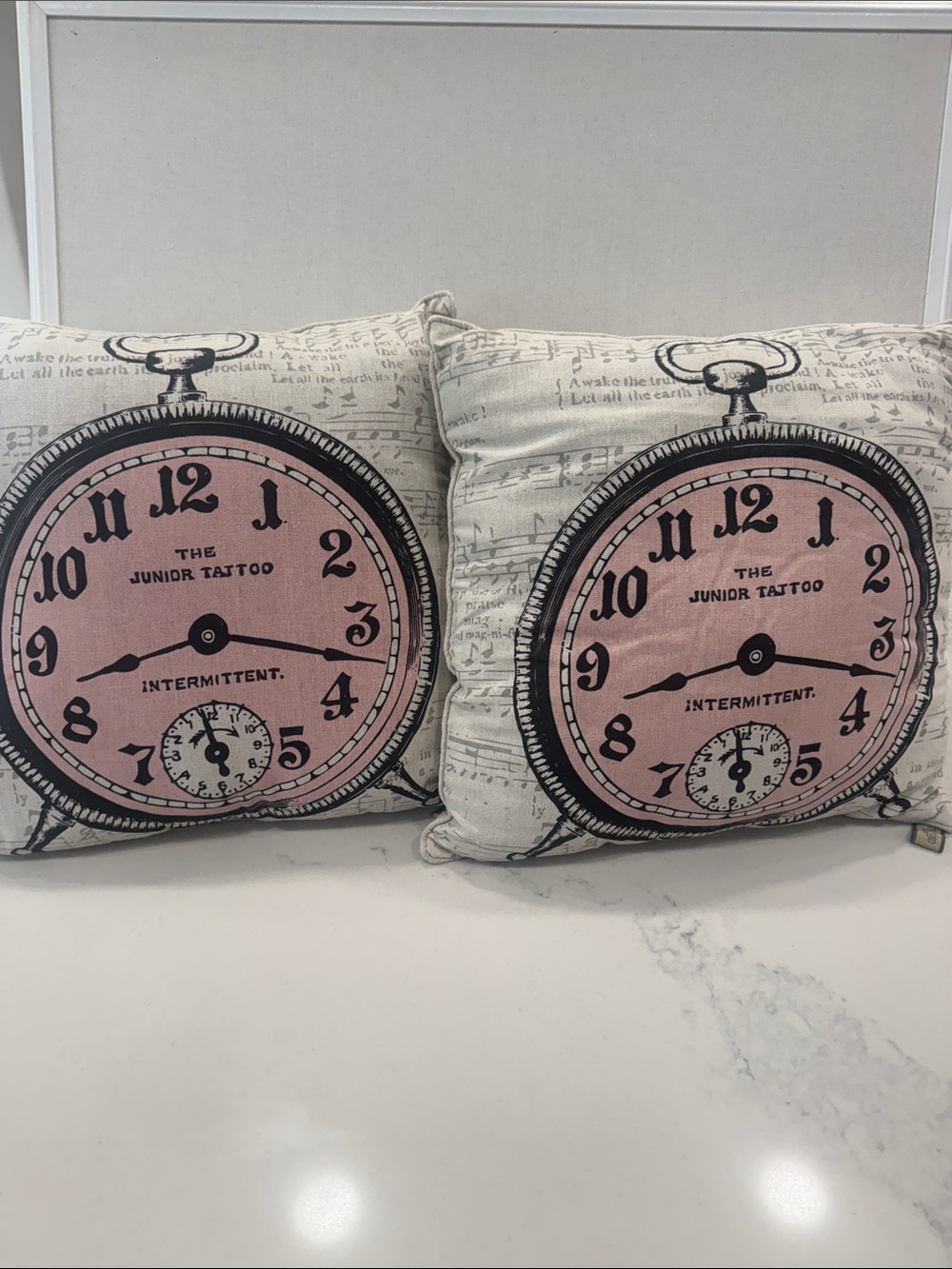 Pink Pocket Watch Accent Pillow - Vintage Clock Design